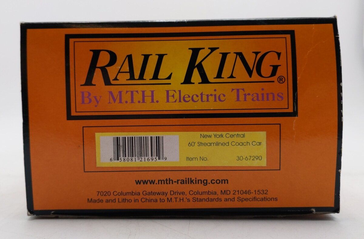 MTH 30-67290 O Gauge New York Central 60' Streamlined ABS Coach Car LN/Box