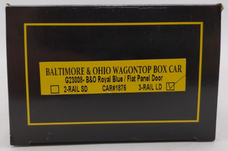 Weaver G23008 O Gauge B&O Wagontop Boxcar #1876 with Flat Panel Doors (3 Rail) EX/Box