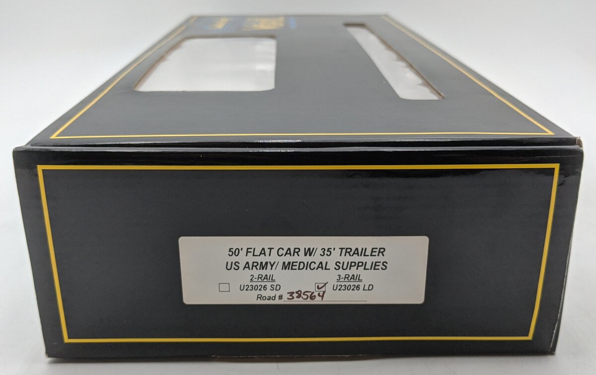 Weaver U23026LD O US Army 50' Flat Car #38564 w/ 35' Medical Trailer (3-Rail) LN/Box