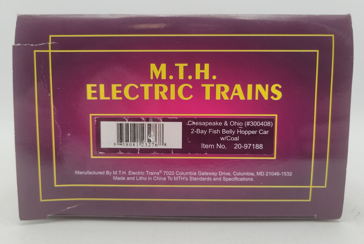 MTH 20-97188 O Chesapeake & Ohio 2-Bay Fish Belly Hopper Car #300408 LN/Box