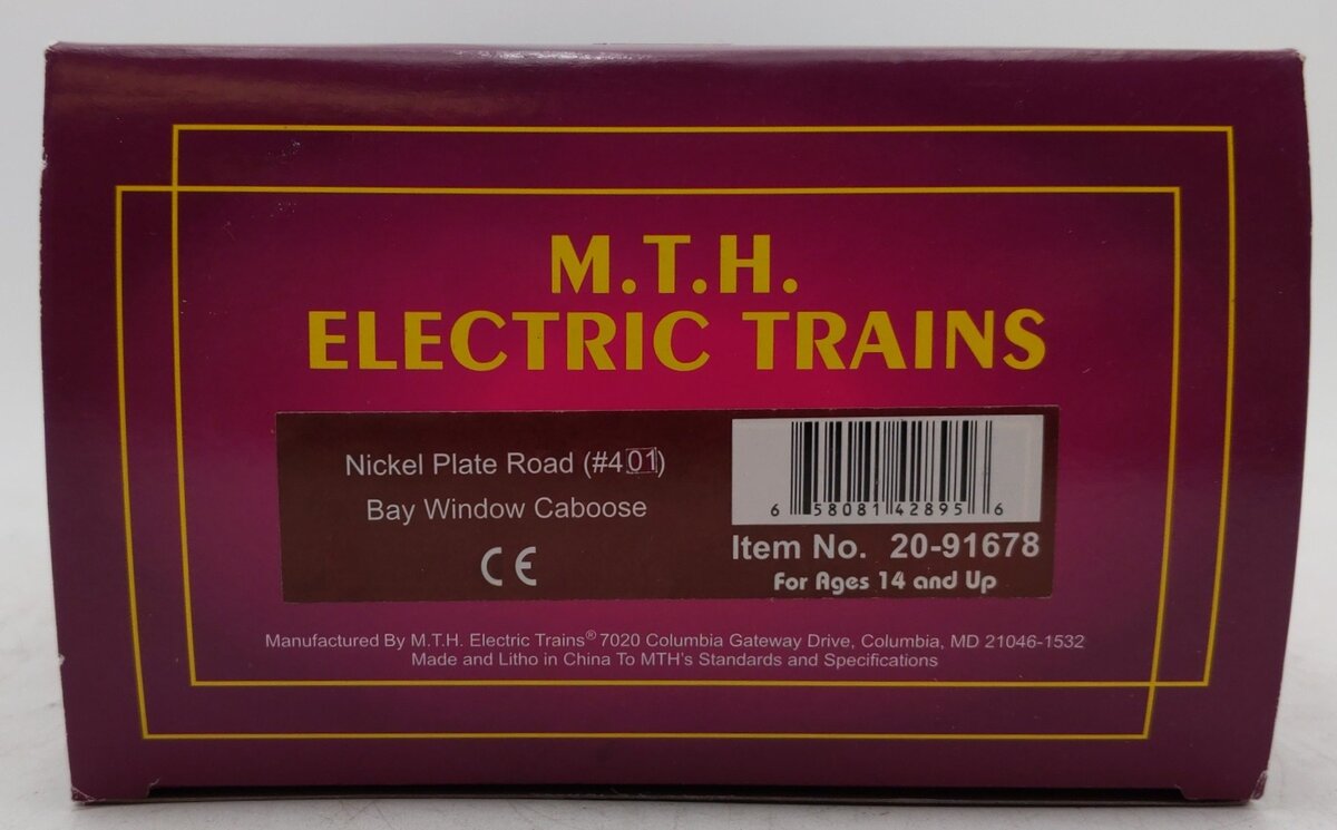 MTH Premier #20-91678 O Gauge Nickle Plate Road Bay Window Caboose #401 LN/Box