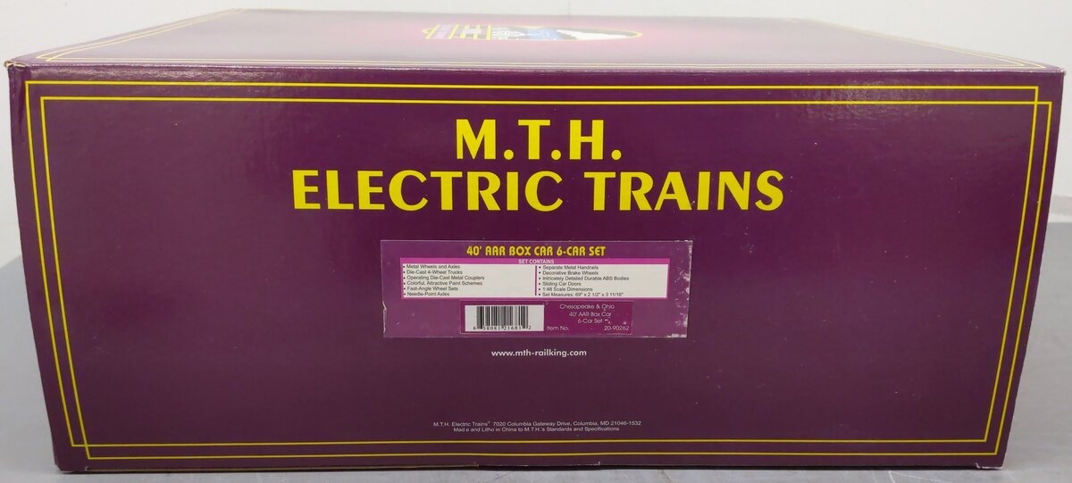 MTH 20-90262 O Chesapeake & Ohio Premier 40' AAR Box Car Set (Set of 6) EX/Box