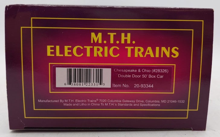 MTH 20-93344 O Gauge Chesapeake & Ohio Double Door 50' Box Car #28326 EX/Box