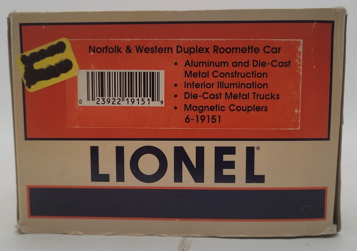 Lionel 6-19151 O Gauge Norfolk & Western "Sussex County" Duplex Roomette Car LN/Box