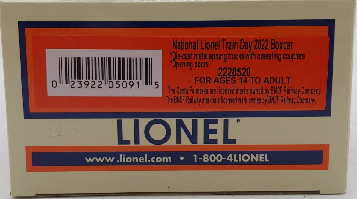 Lionel 2228520 O 2022 National Lionel Train Day 3-Rail Boxcar EX/Box