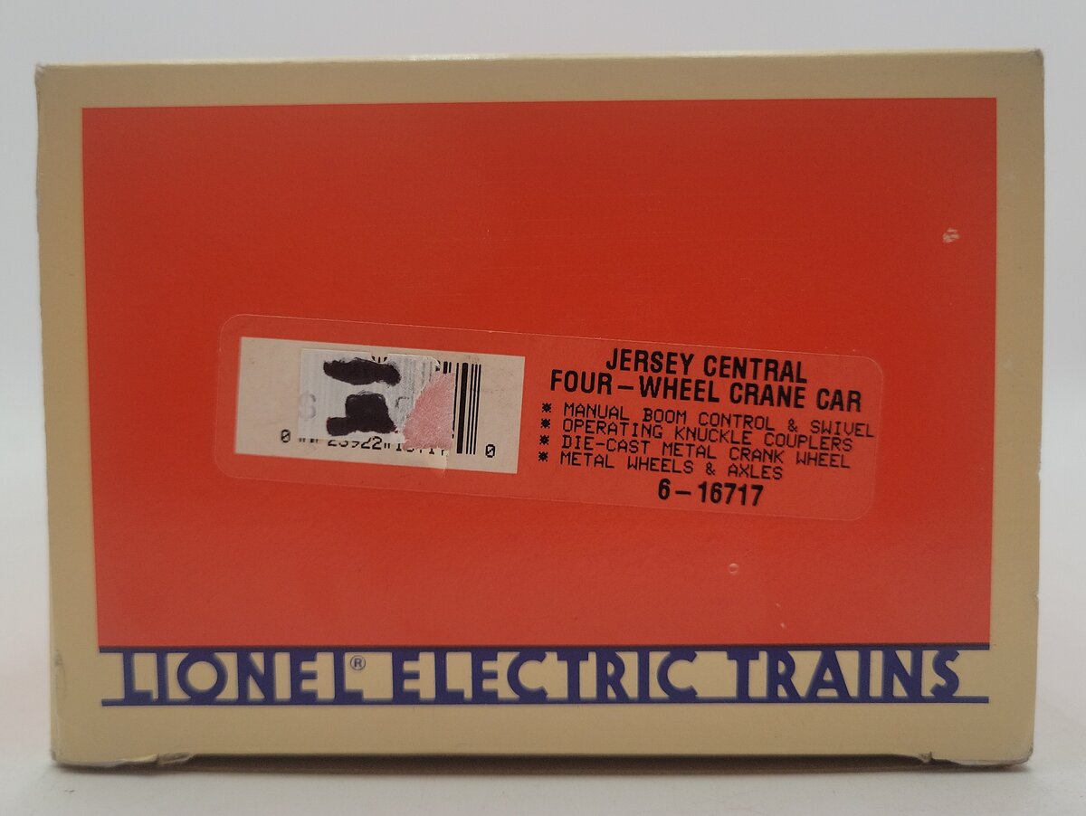 Lionel 6-16717 O Gauge Jersey Central Four Wheel Crane Car VG/Box