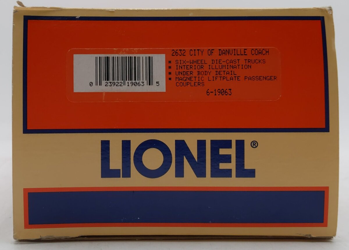 Lionel 6-19063 O Gauge Wabash Railway "City Of Danville" Coach Car #2632 EX/Box
