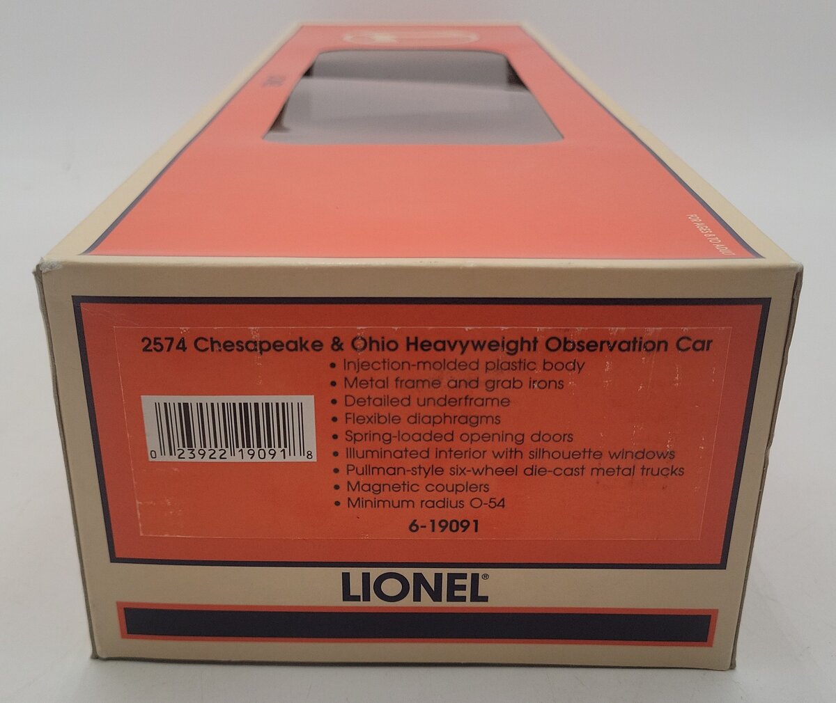 Lionel 6-19091 O Gauge Chesapeake and Ohio Heavyweight Observation Car #2574 EX/Box