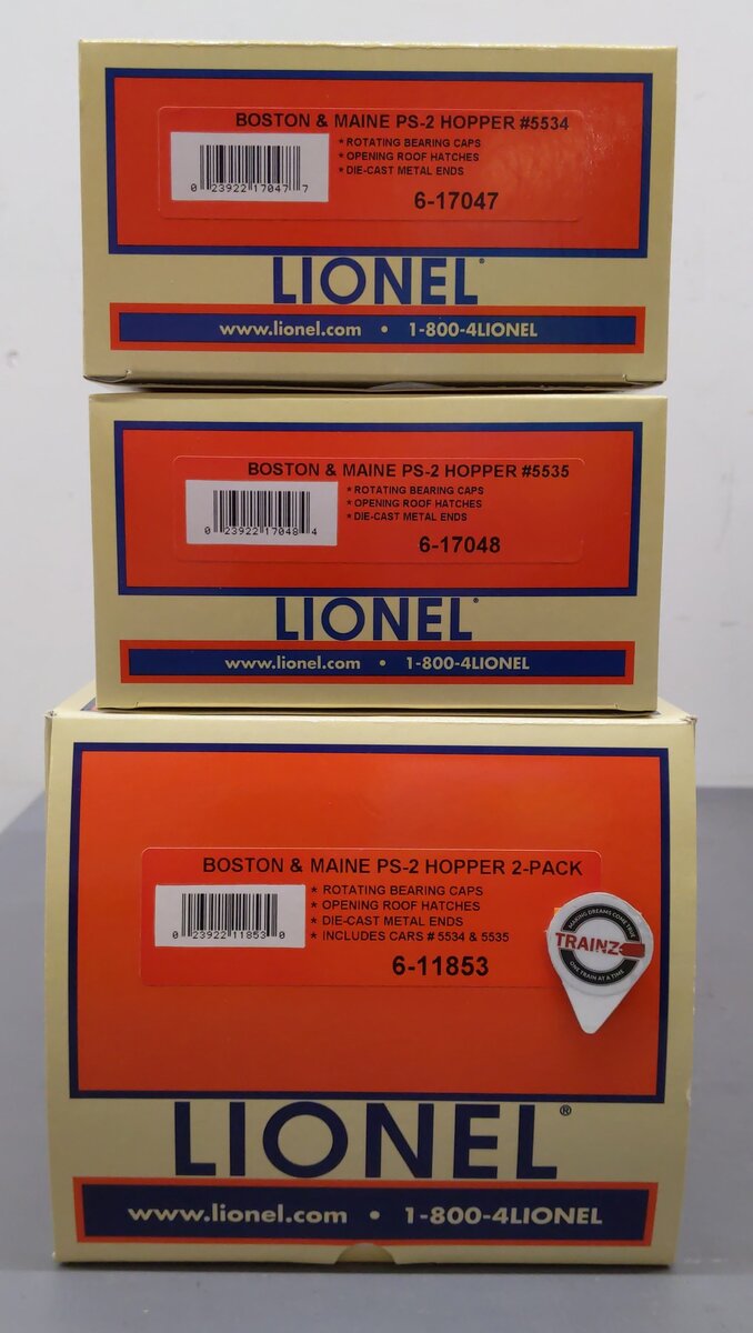 Lionel 6-11853 O Gauge Boston & Maine 2-Bay PS-2 Covered Hopper 2-Car Set LN/Box