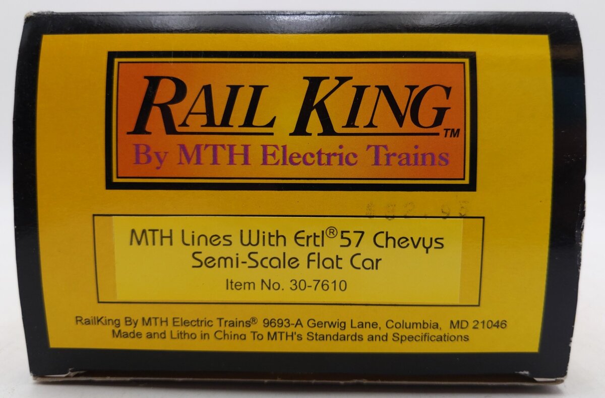MTH 30-7610 O Gauge MTH Lines Flat Car with 2 Red Ertl '57 Chevys LN/Box