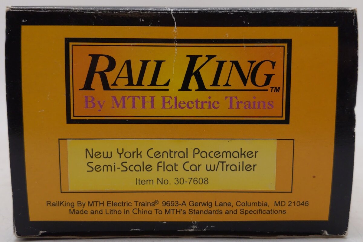 MTH 30-7608 O Gauge New York Central Pacemaker Flatcar with Trailer #499706 EX/Box