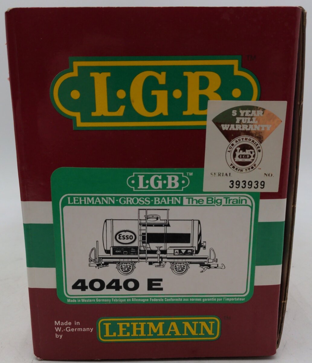 LGB 4040E G Scale Esso Short Single Dome Tank Car EX/Box