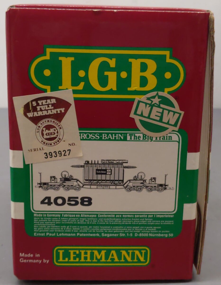 LGB 4058 G Scale Trafo-Union Depressed Center Transformer Flatcar EX/Box