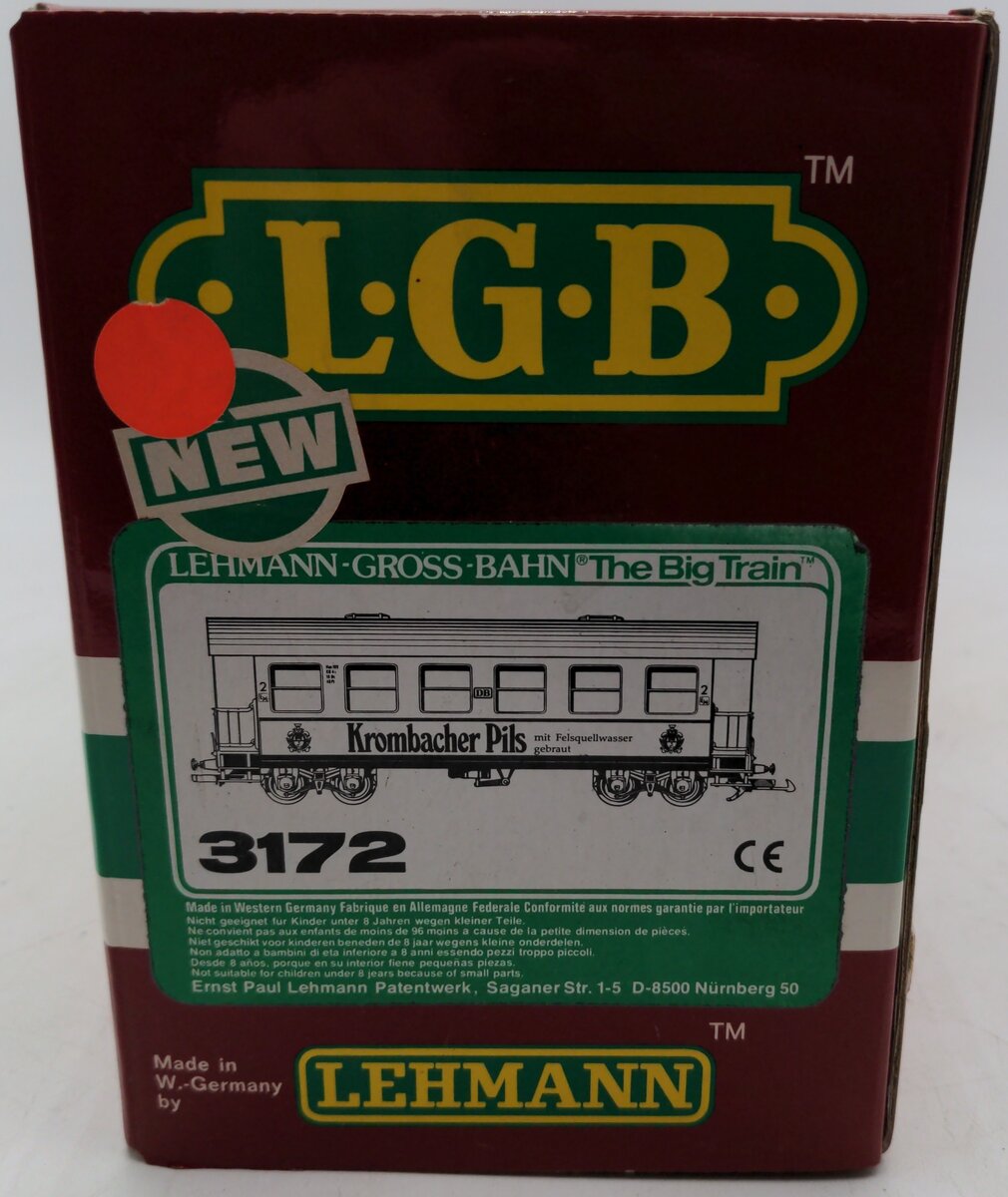 LGB 3172 G Scale Krombacher Pils Passenger Car w/Plastic Wheels EX/Box
