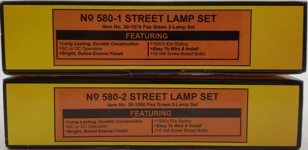 MTH O Gauge Assorted Green Lamp Posts: 580-1, 580-2 NIB