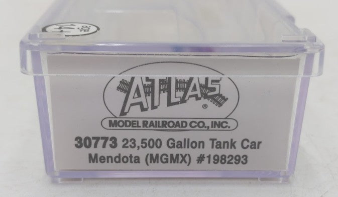 Atlas 30773 N Scale Mendota MGMX 23,500 Gallon Tank Car #198293 LN/Box