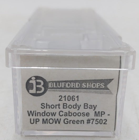 Bluford Shops 21061 N MP-UP MOW Green Short Body, Bay Window Caboose #7502 LN/Box