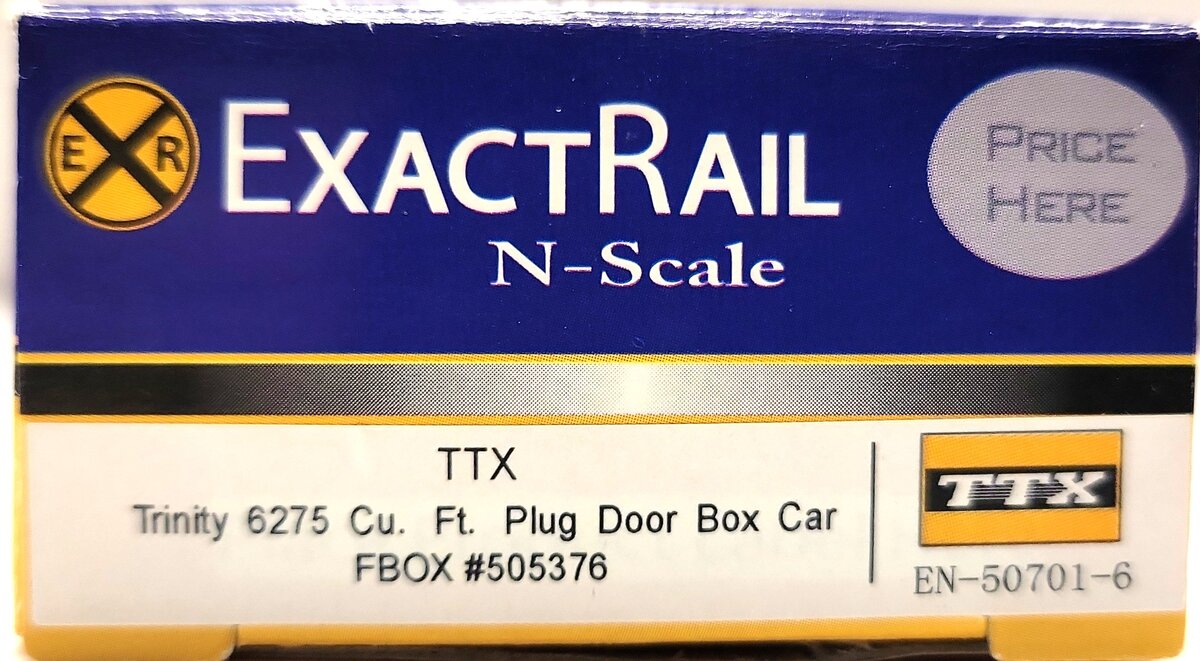 ExactRail EN-50701-6 N TTX Trinity 6275 Cu. Ft. Plug Door Box Car #505376 LN/Box