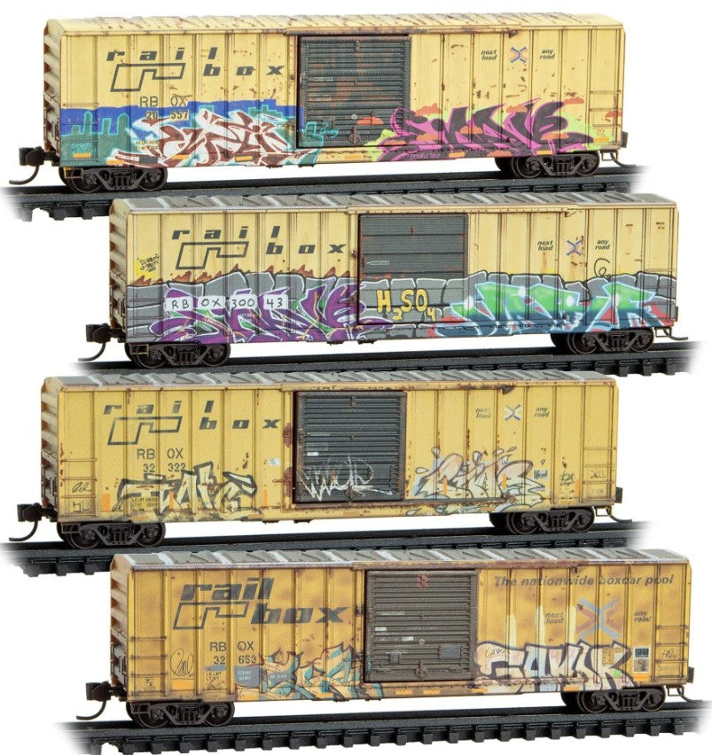 Micro-Trains 98305099 N Scale Weathered Railbox 50' Boxcar 4 Pack NIB