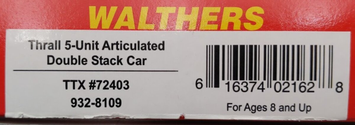 Walthers 932-8109 N Scale Thrall 5-Unit Articulated Double Stack Car #72403 EX/Box