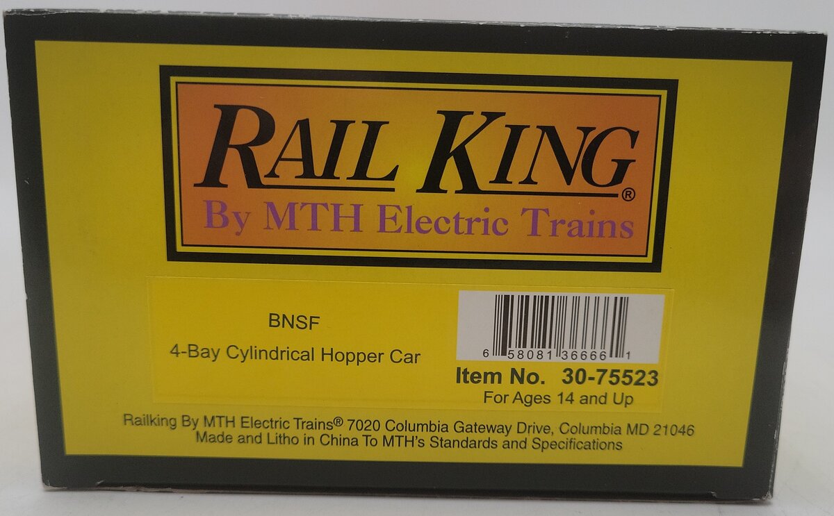 MTH 30-75523 O Gauge BNSF 4-Bay Cylindrical Hopper Car #485059 EX/Box