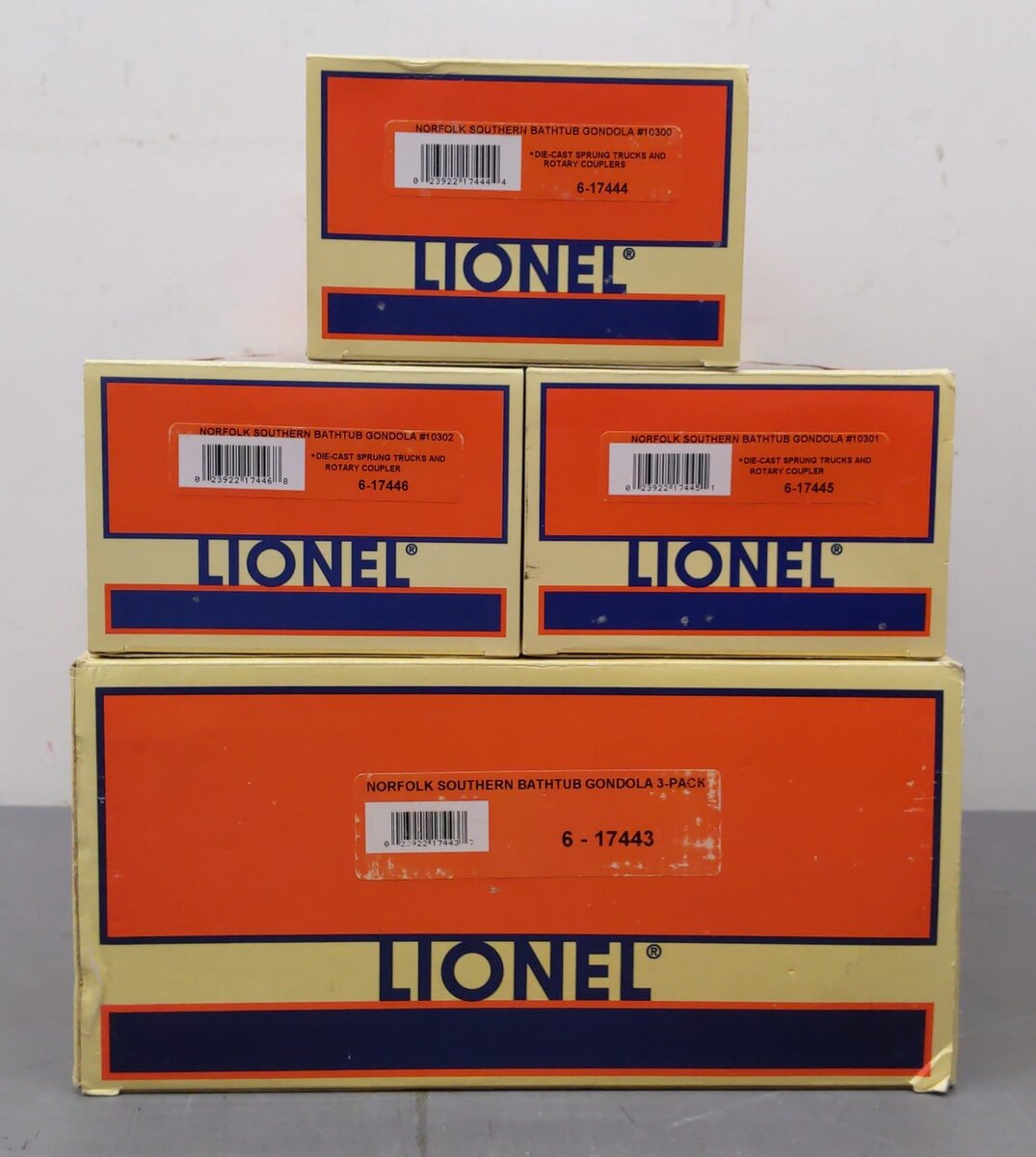 Lionel 6-17443 O Gauge Norfolk Southern Bathtub Gondola 3-Car Pack LN/Box