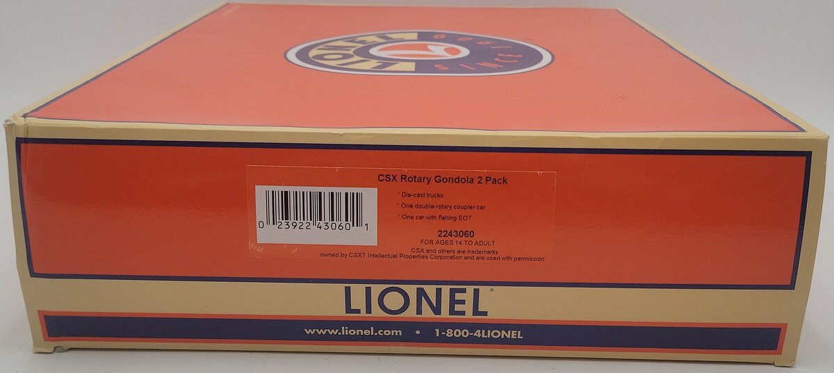 Lionel 2243060 O CSX Standard Rotary Gondola (Set of 2) LN/Box