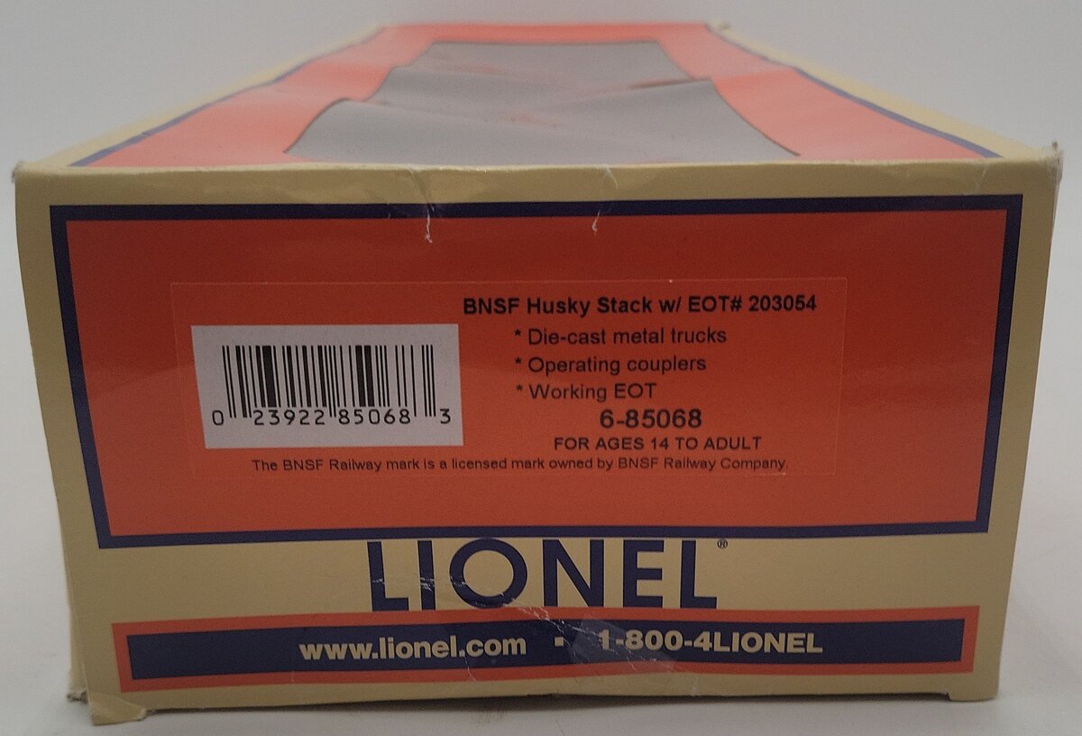 Lionel 6-85068 O Burlington Northern Santa Fe Husky Stack with EOT #203054 EX/Box