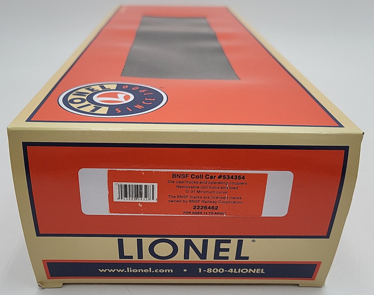 Lionel 2226462 O Burlington Northern Santa Fe Coil Car #534354 LN/Box