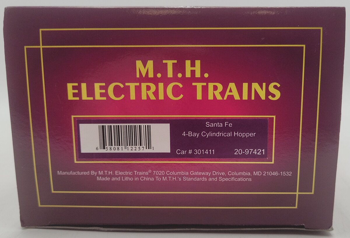 MTH 20-97421 Santa Fe 4-Bay Cylindrical Hopper #301411 EX/Box