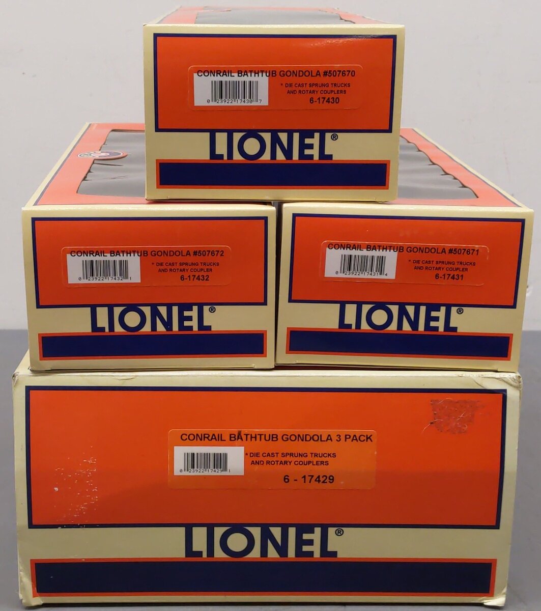 Lionel 6-17429 O Gauge Conrail Bathtub Gondolas (Set of 3) EX/Box