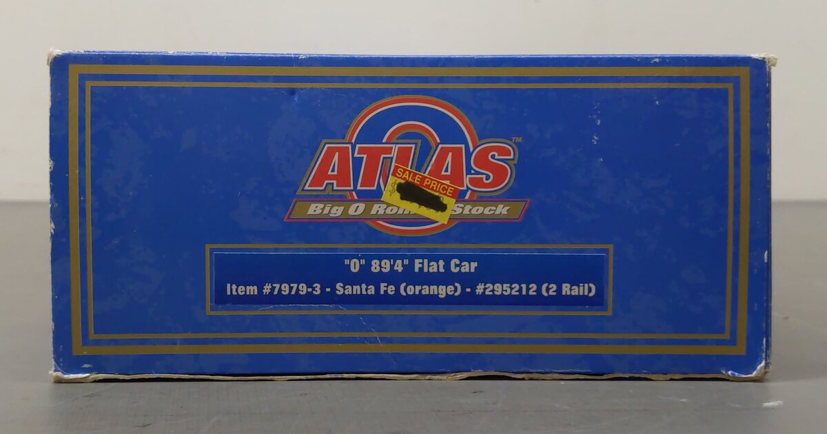 Atlas 7979-3 O Santa Fe 89' 4" Flat Car # 295212 (2-Rail) EX/Box