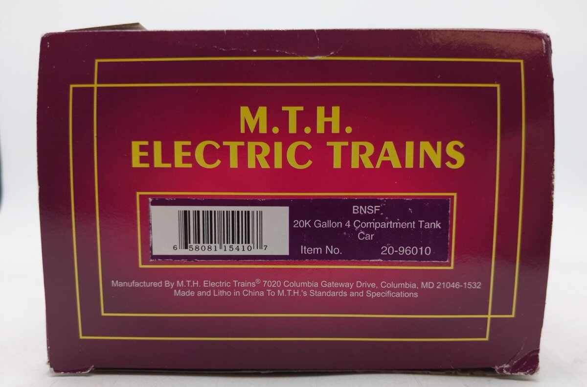 MTH 20-96010 O Gauge BNSF 20K Gallon 4-Compartment Tank Car #12688 EX/Box