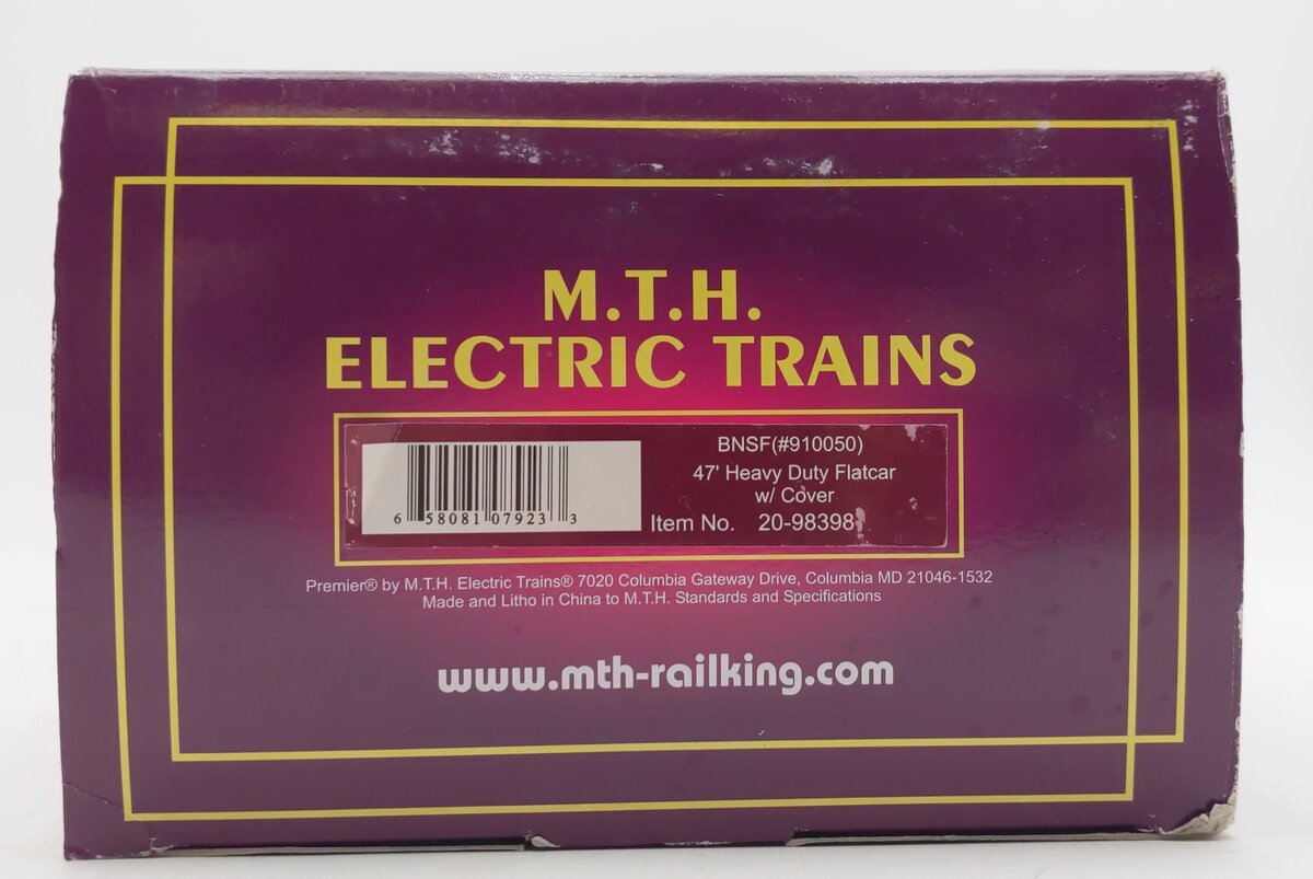 MTH 20-98398 O BNSF 47' TTX Heavy Duty Flat Car w/Cover #910050 EX/Box