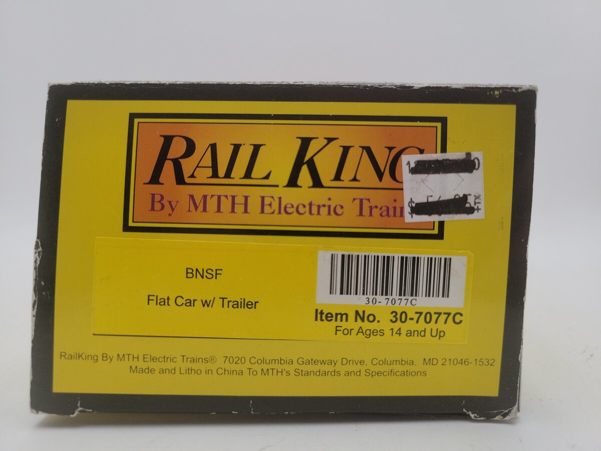 MTH 30-7077C O BNSF Flatcar w/ Trailer #545640 EX/Box