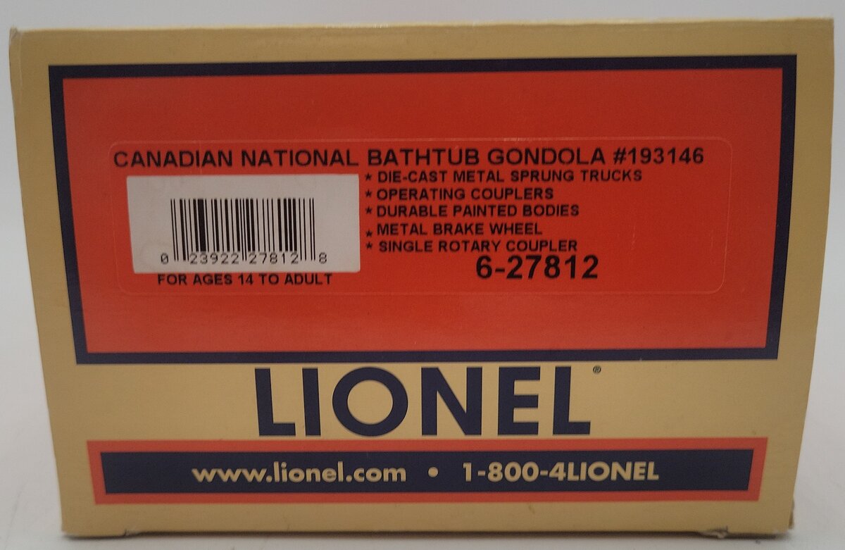 Lionel 6-27812 O Canadian National Bathtub Gondola #193146 EX/Box
