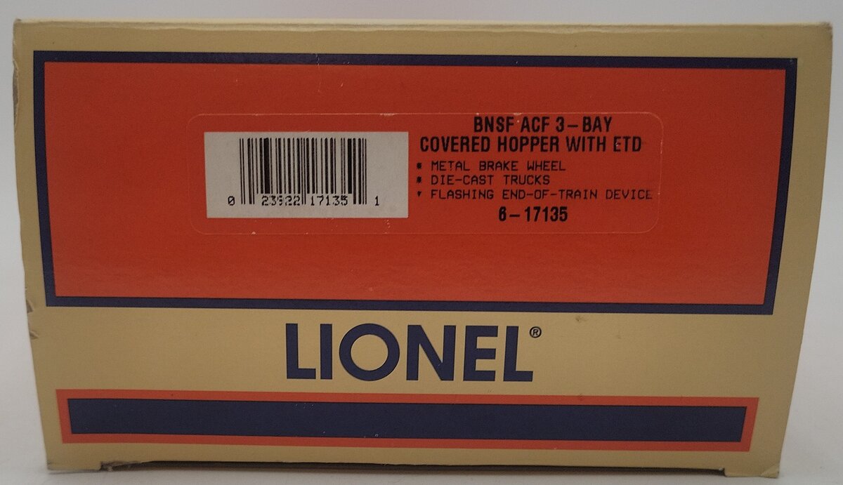 Lionel 6-17135 O Gauge BNSF ACF 3-Bay Covered Hopper #403699 With ETD EX/Box