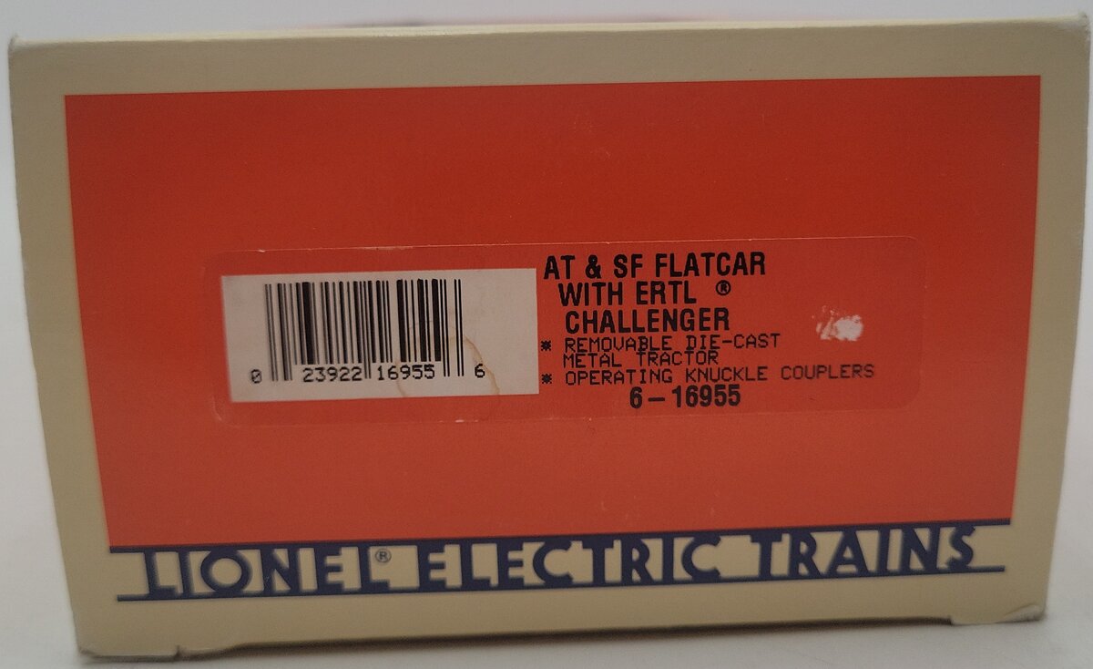 Lionel 6-16955 O Gauge Santa Fe Flatcar with Ertl Challenger EX/Box