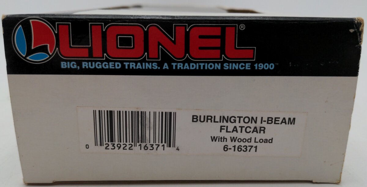 Lionel 6-16371 O Gauge Burlington Northern I-Beam Flat Car #16371 w/Wood Load EX/Box