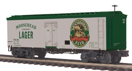MTH 20-94569 O Gauge Moosehead Beer Premier 36’ Woodsided Reefer Car LN/Box