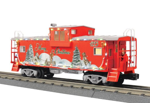 MTH 30-77406 O Christmas Rugged Rails Extended Vision Caboose with LED Lights LN/Box