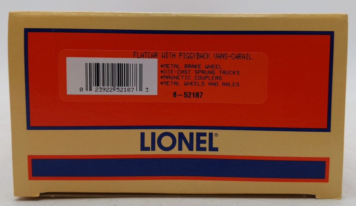 Lionel 6-52187 O Gauge Madison Hardware Flatcar w/ Piggyback Vans EX/Box