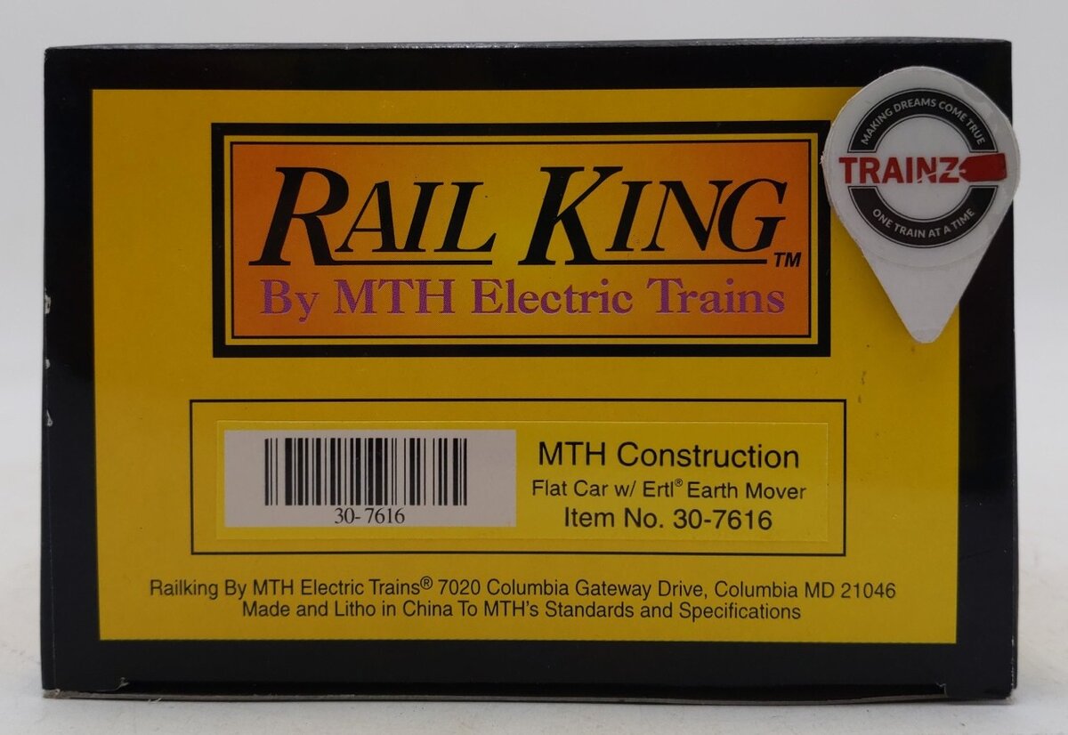 MTH 30-7616 O Gauge Construction Flatcar w/ Ertl Earth Mover #19981 LN/Box