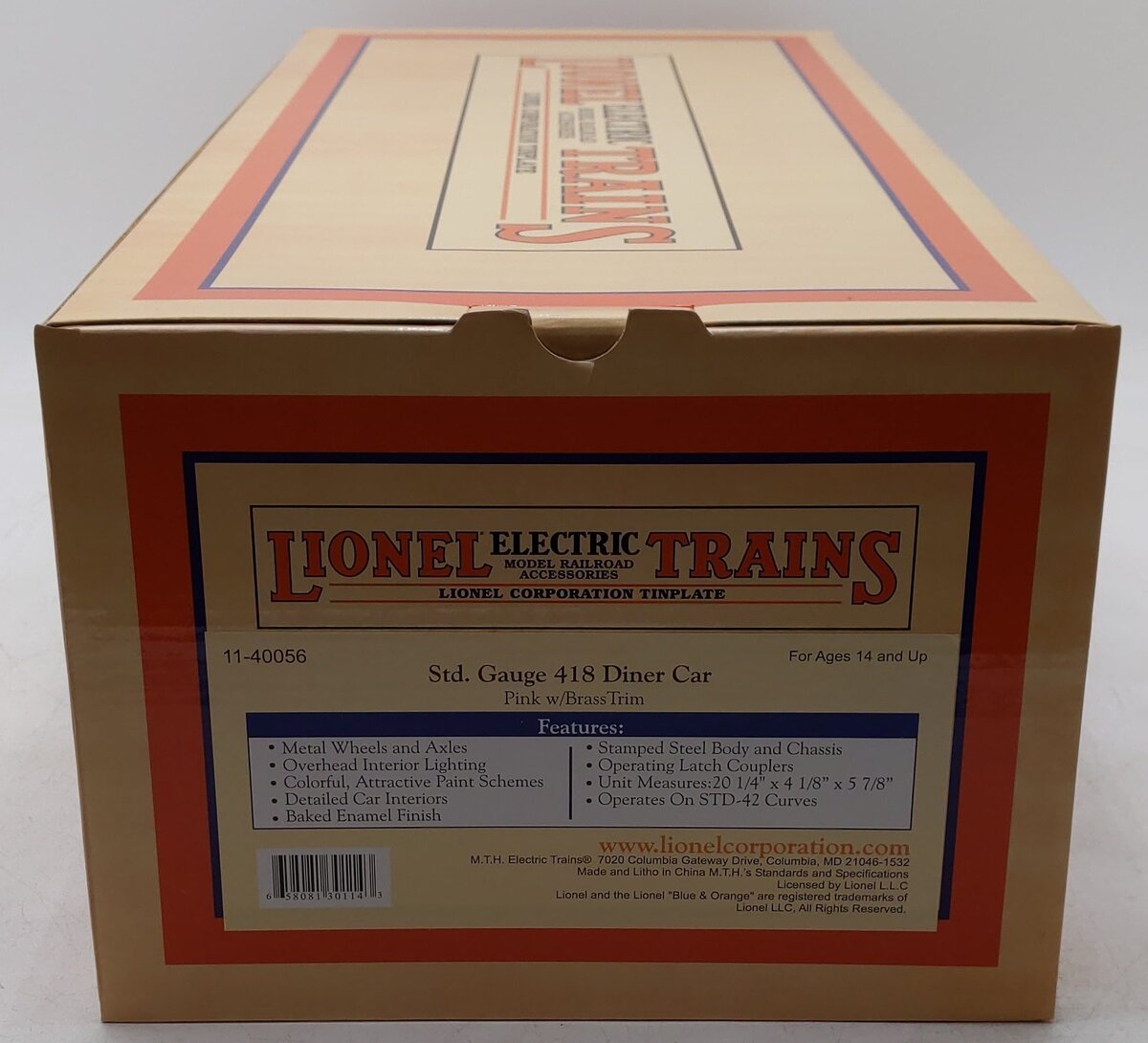 MTH 11-40056 Standard Gauge Lionel Lines Pink Diner Car w/ Brass Trim EX/Box