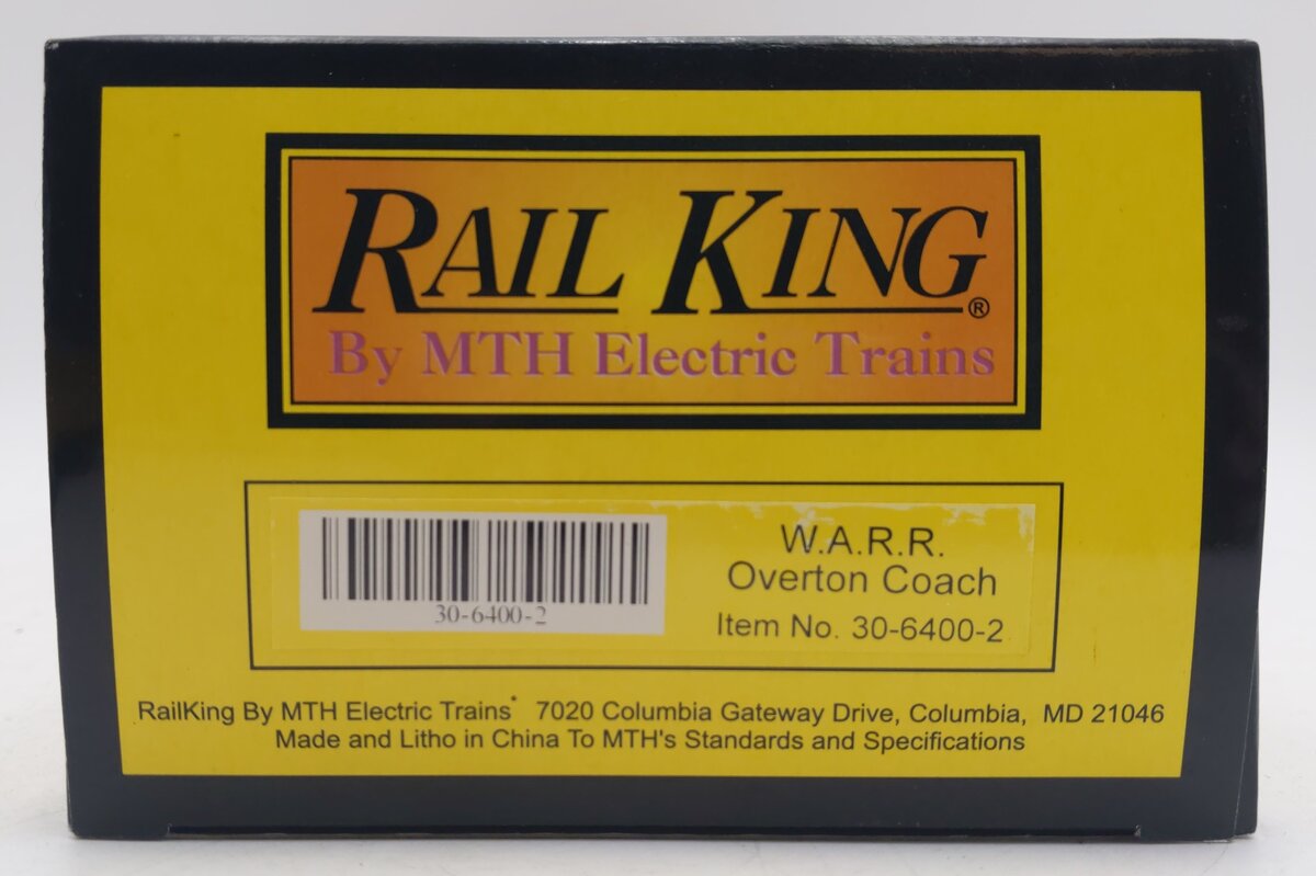 MTH 30-6400-2 O Gauge Western & Atlantic Railroad Overton Illuminated Coach #12 EX/Box