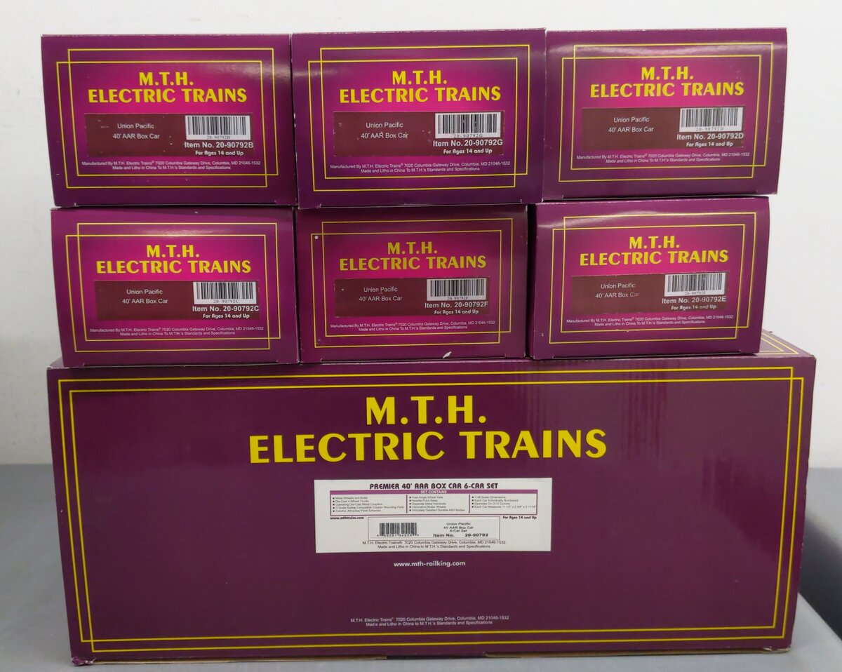 MTH 20-90792 O Gauge Union Pacific 40' AAR Box Car 6-Car Set NIB