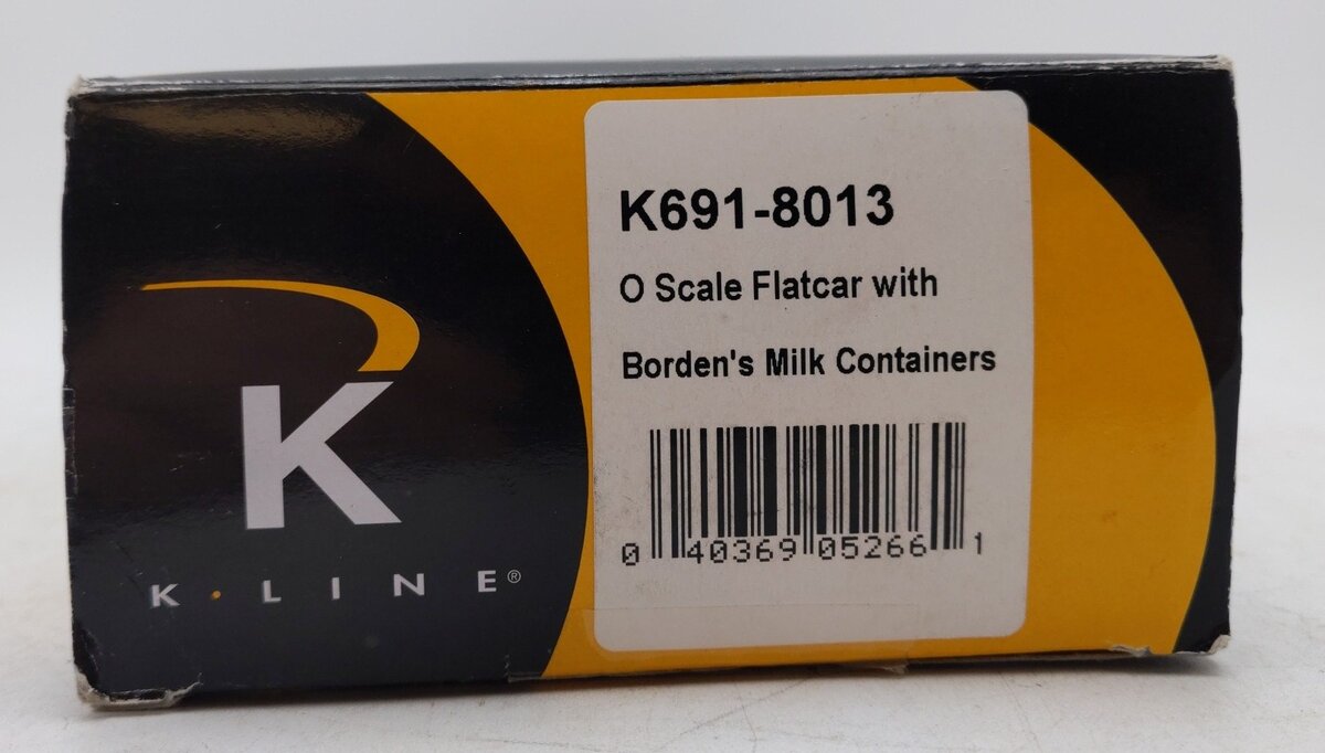 K-Line K691-8013 O Gauge Flatcar w/ Borden's Milk Containers #1464 LN/Box