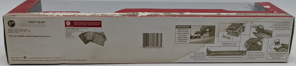 First Gear 59-3103 1:50 Mack Granite MP W/Lowboy Trailer Iowa Hwy Dept NIB