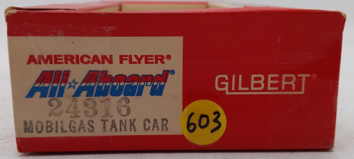 American Flyer 24316 Vintage S Gauge Mobilgas Single Dome Tank Car VG/Box