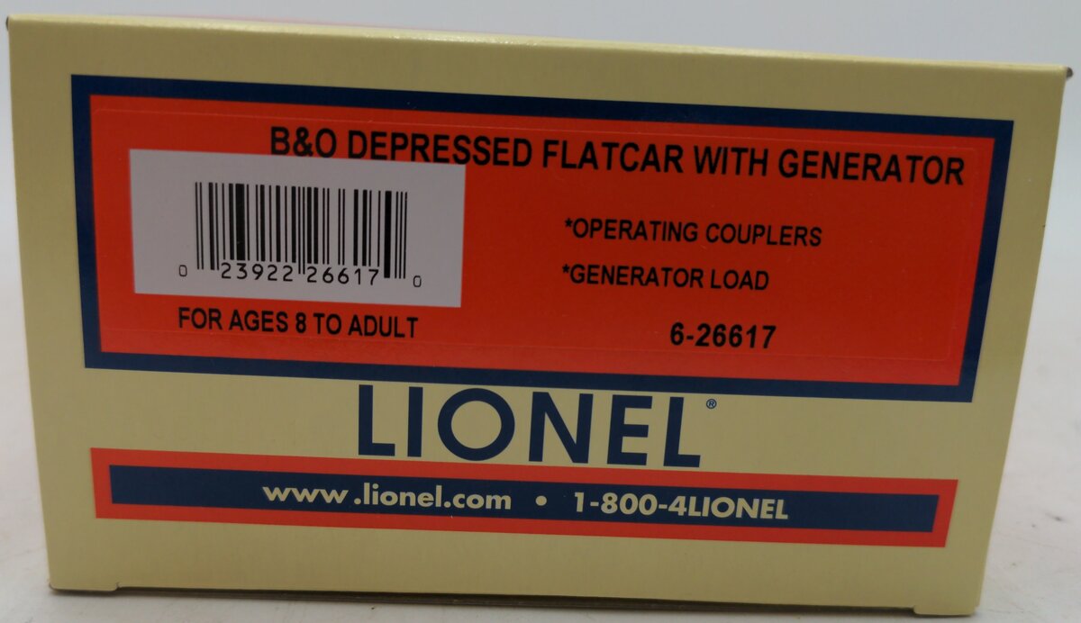 Lionel 6-26617 Baltimore & Ohio Depressed Center Flatcar w/Generator LN/Box